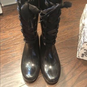 Lace up black rain boots